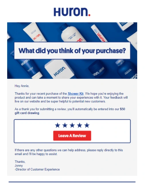 Reviews in Email - Huron